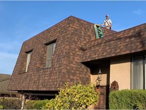 Brown shingle roof on a residential home